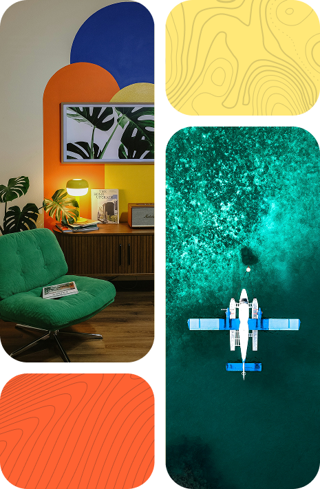 Creative workspace and aerial plane imagery representing startup growth and product direction