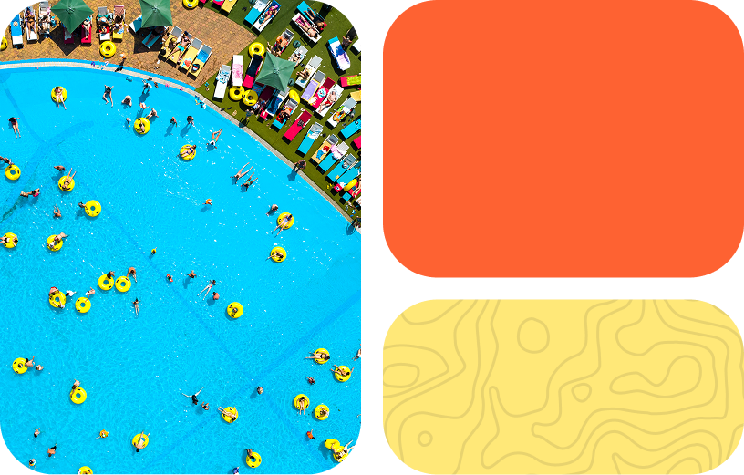 Aerial swimming pool scene representing structured UX strategy and product planning