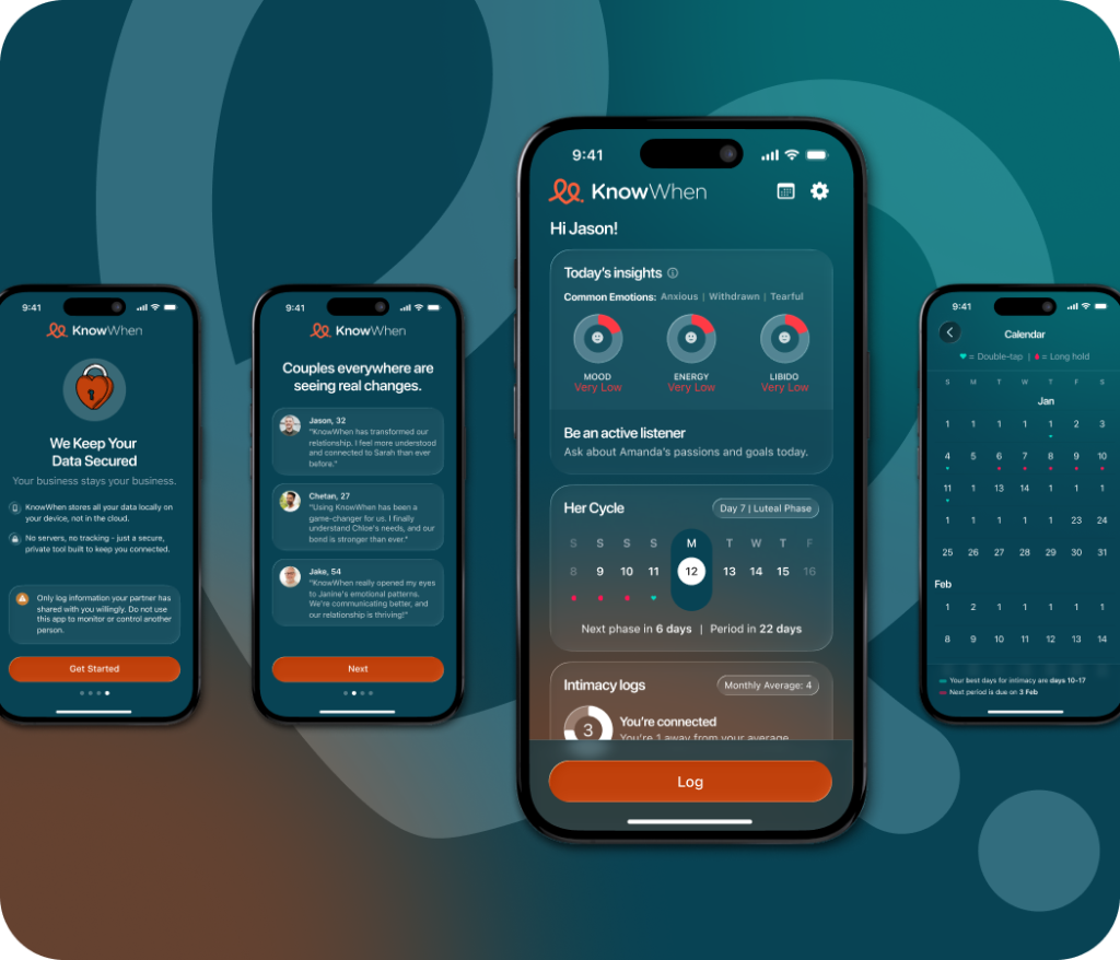 KnowWhen relationship and cycle tracking app interface